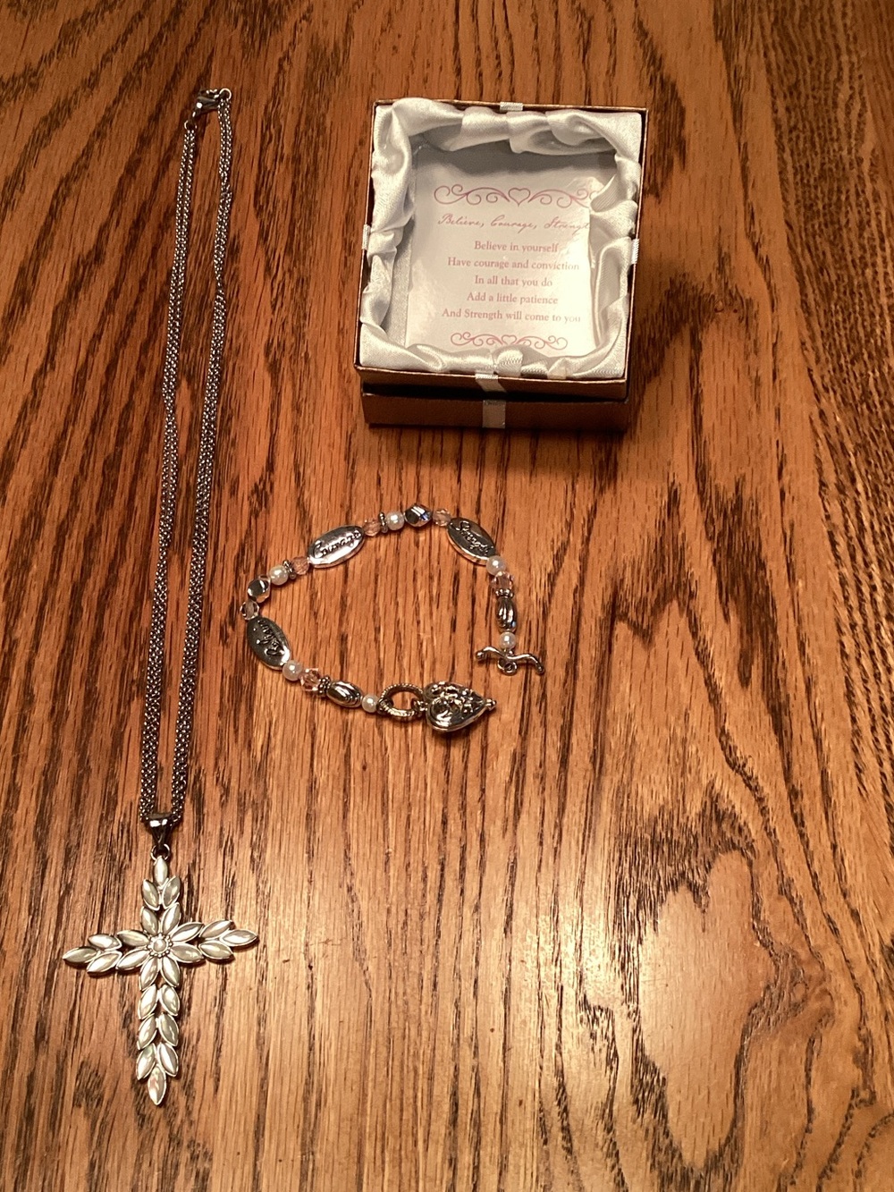 Silver Cross Pendant Necklace and Bracelet Set - Silver